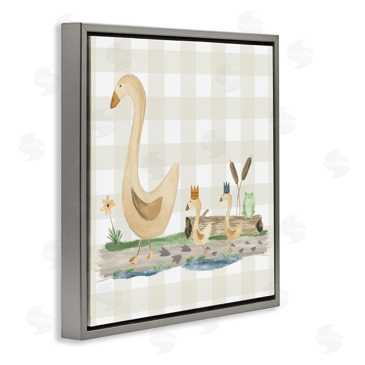 Lucille Price Ducks on Yellow Plaid Gray Floating Frame Canvas Wall Art Print