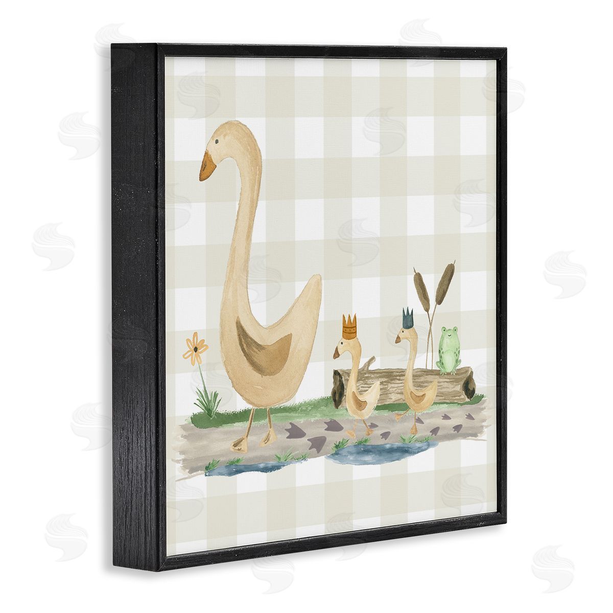 Lucille Price Ducks on Yellow Plaid Black Framed Giclee Wall Art Print