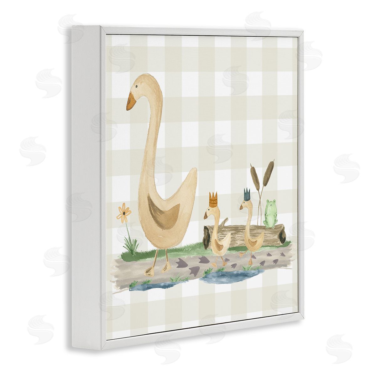 Lucille Price Ducks on Yellow Plaid White Framed Giclee Wall Art Print