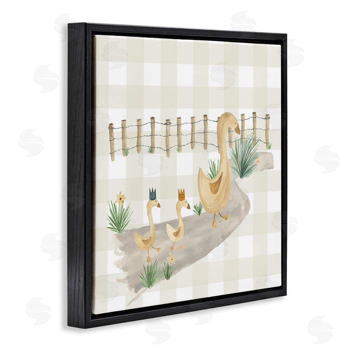 Lucille Price Duck Family Strolling Black Floating Frame Canvas Wall Art Print