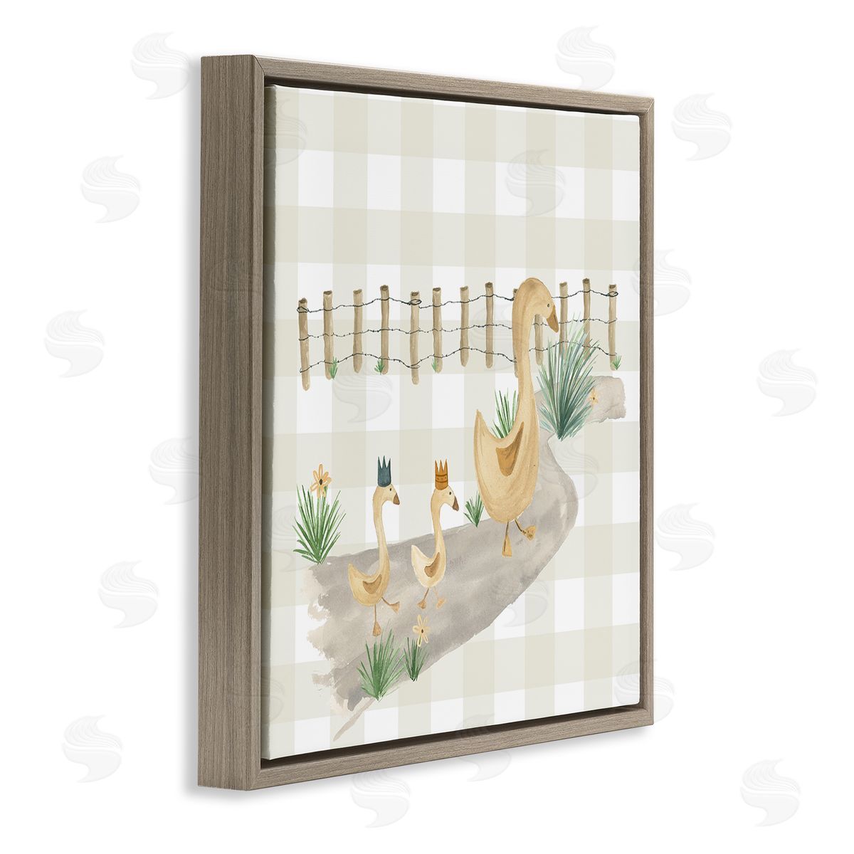 Lucille Price Duck Family Strolling Brown Floating Frame Canvas Wall Art Print