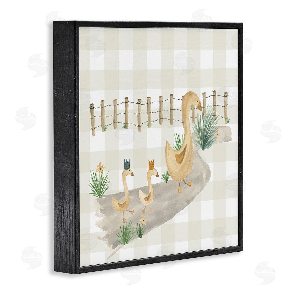 Lucille Price Duck Family Strolling Black Framed Giclee Wall Art Print