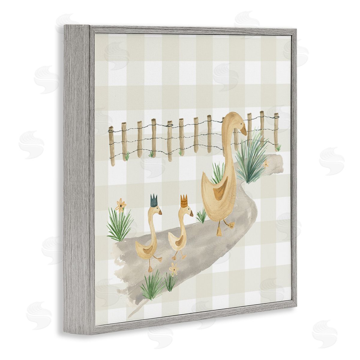 Lucille Price Duck Family Strolling Gray Framed Giclee Wall Art Print