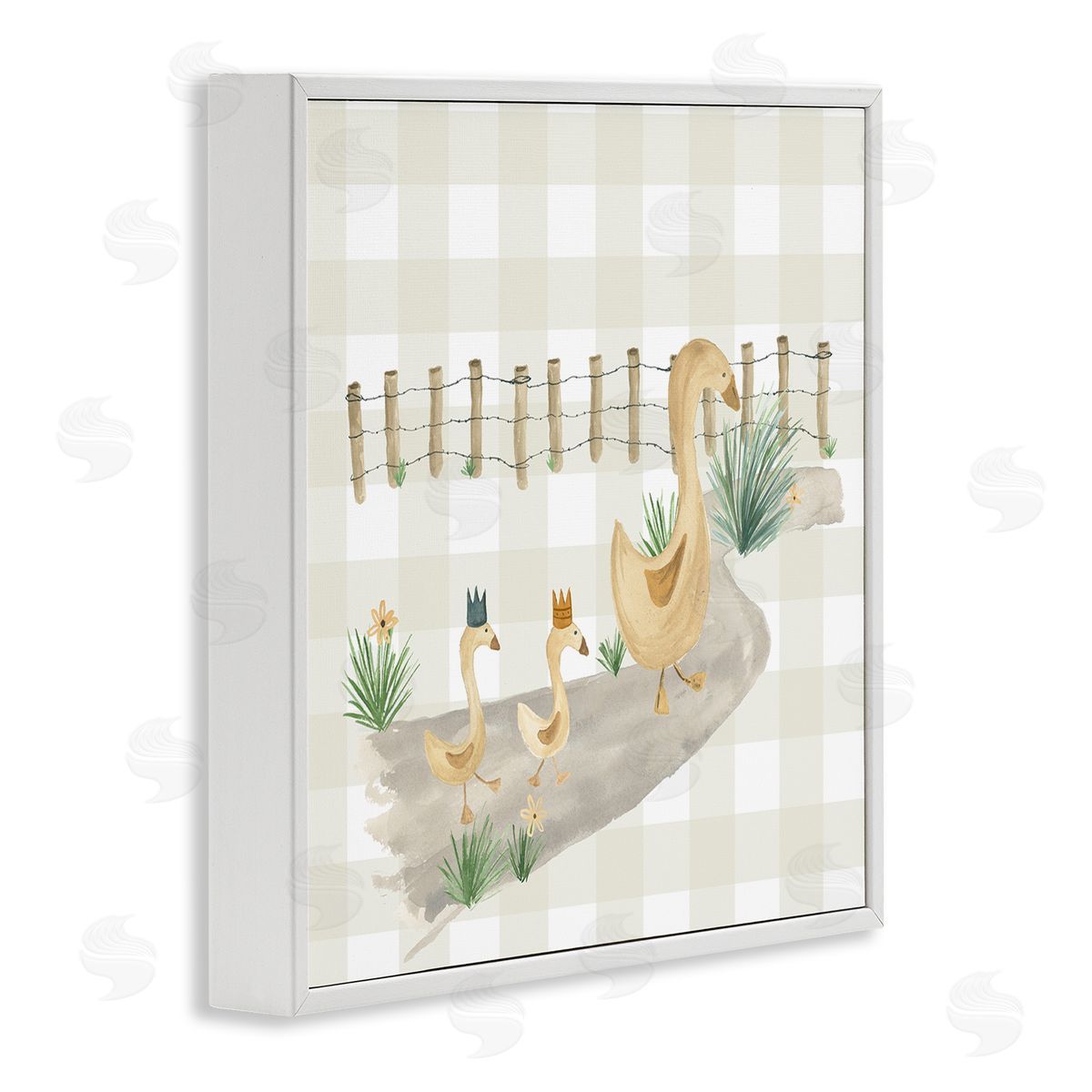 Lucille Price Duck Family Strolling White Framed Giclee Wall Art Print