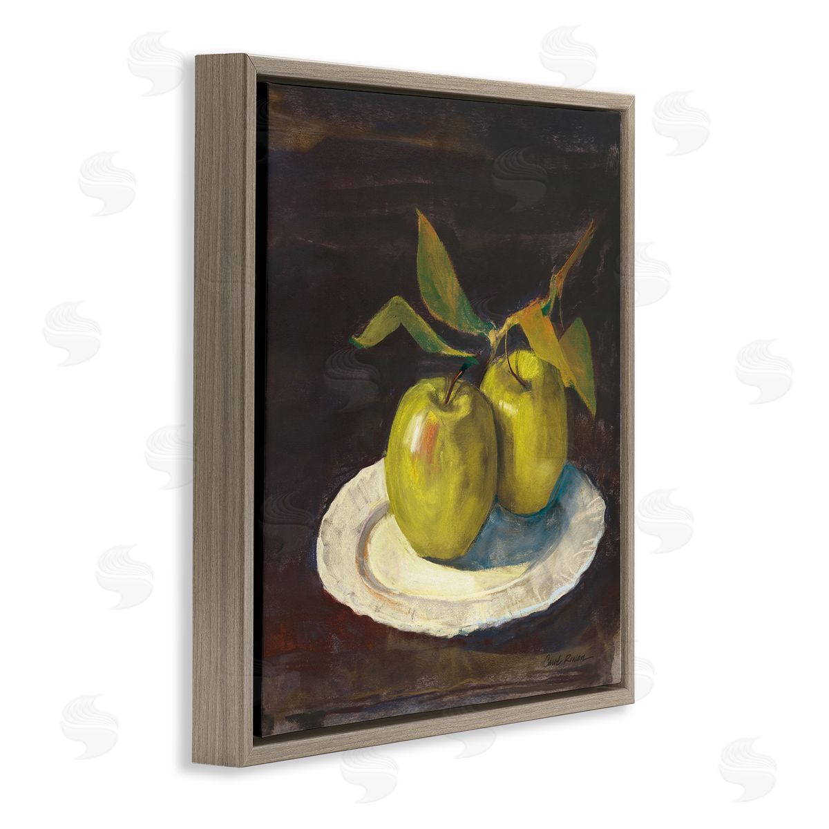 Carol Rowan Green Apple Still Life Brown Floating Frame Canvas Wall Art Print