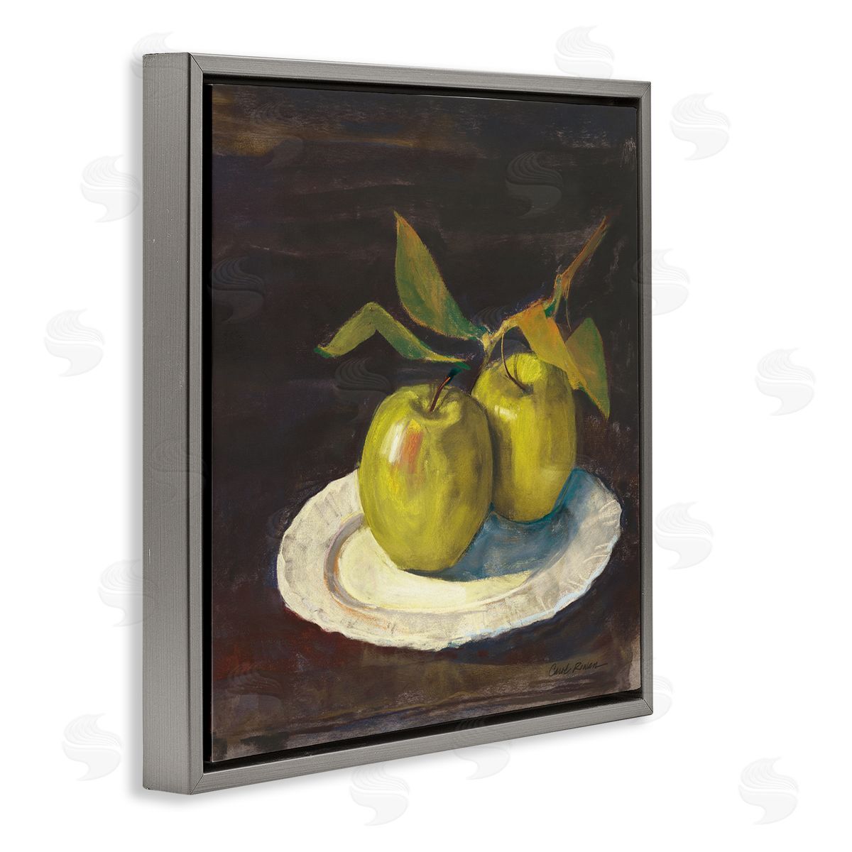 Carol Rowan Green Apple Still Life Gray Floating Frame Canvas Wall Art Print
