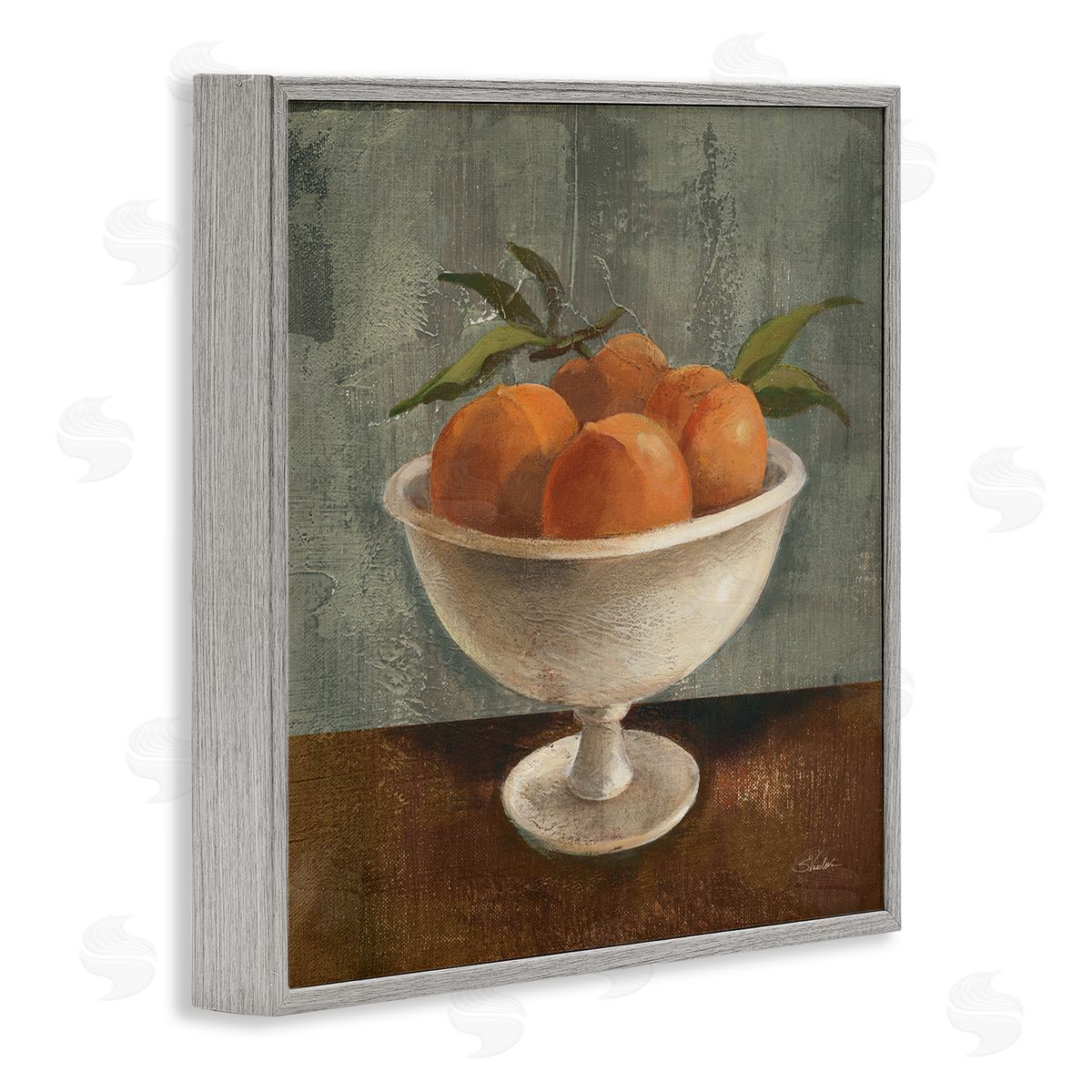 Silvia Vassileva Peaches Still Life Gray Framed Giclee Wall Art Print
