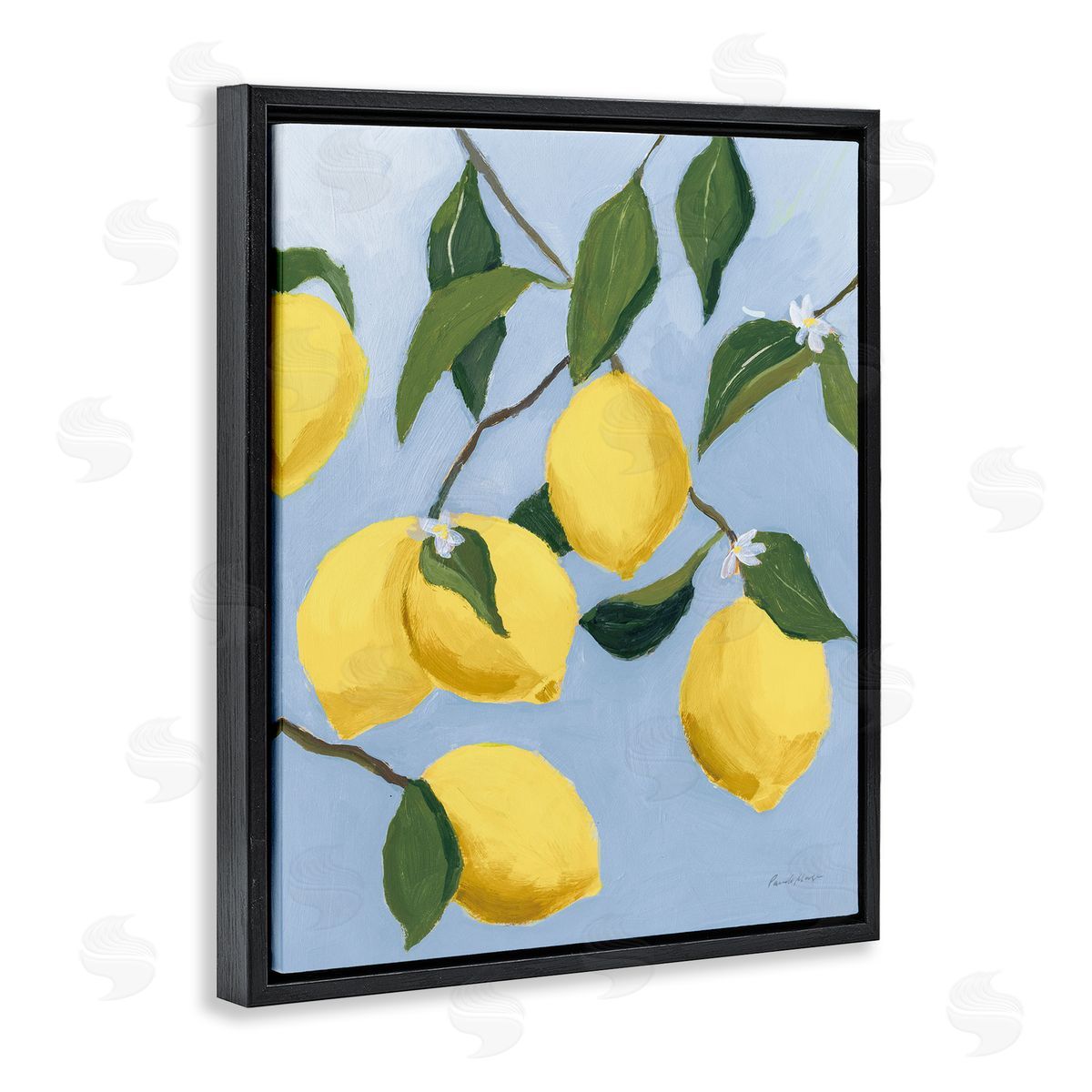 Winding Lemon Tree Black Floating Frame Canvas Wall Art, Home Decor by Pamela Munger
