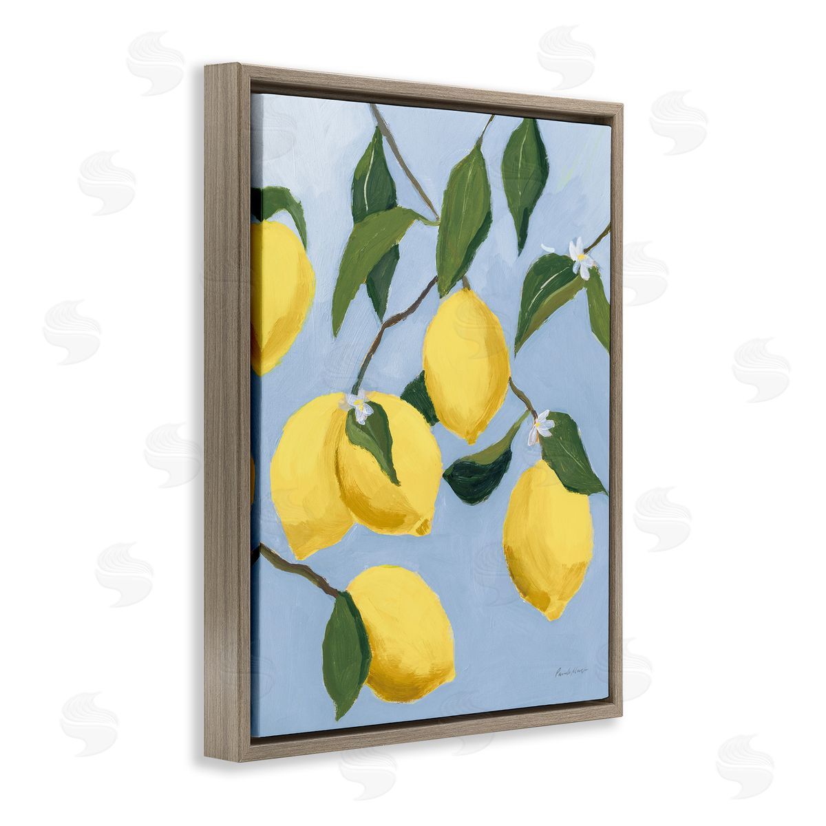 Winding Lemon Tree Brown Floating Frame Canvas Wall Art, Home Decor by Pamela Munger