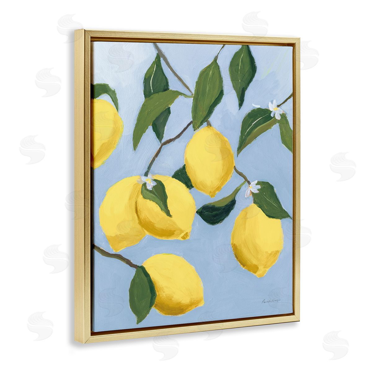 Winding Lemon Tree Gold Floating Frame Canvas Wall Art, Home Decor by Pamela Munger
