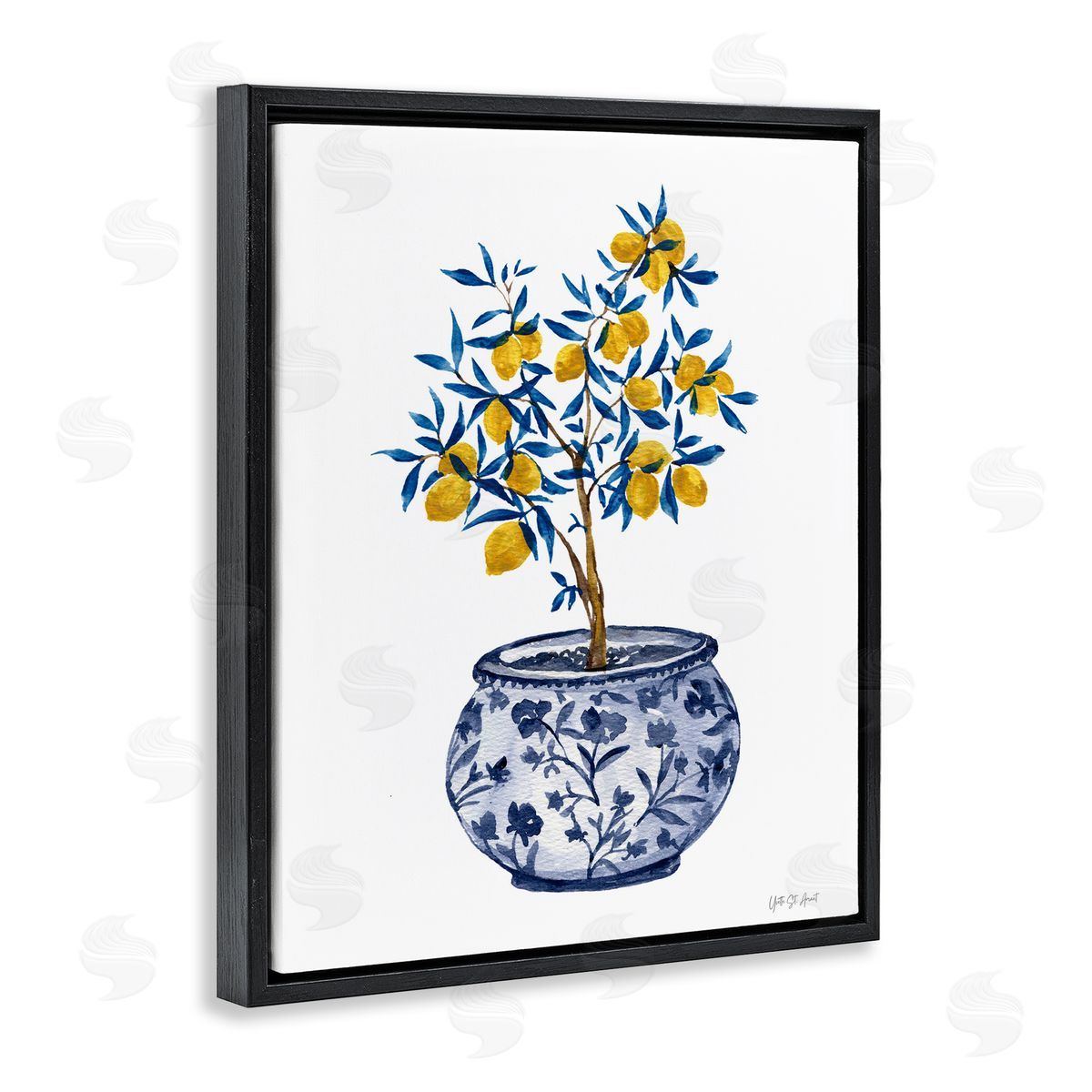 Lemon Tree in Chinoiserie Black Floating Frame Canvas Wall Art, Home Decor by Yvette St. Amant