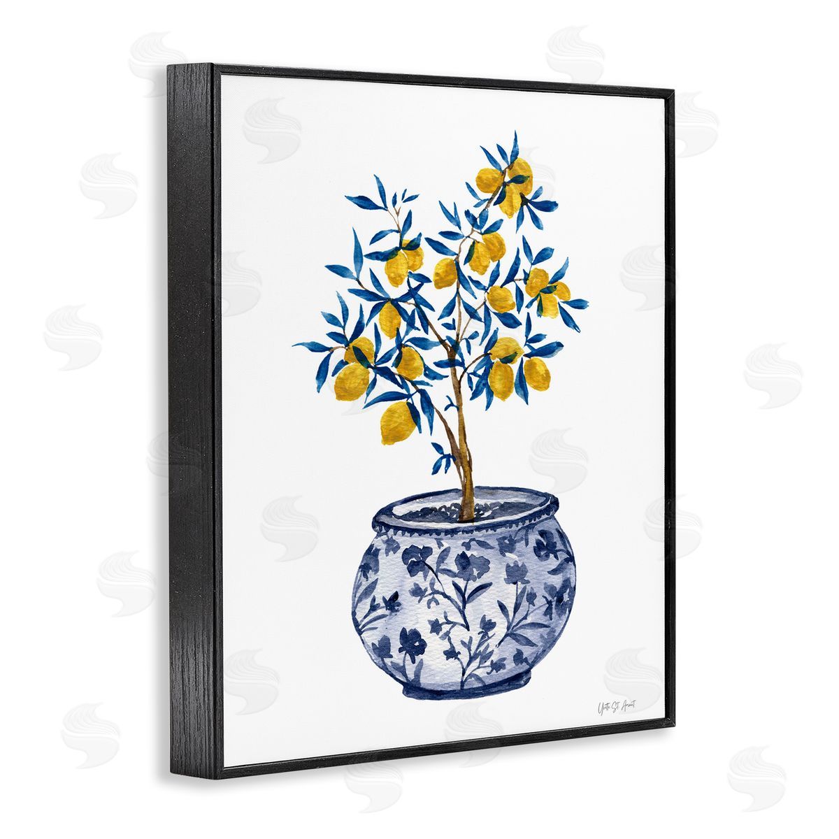 Lemon Tree in Chinoiserie Black Frame Print Wall Art, Home Decor by Yvette St. Amant
