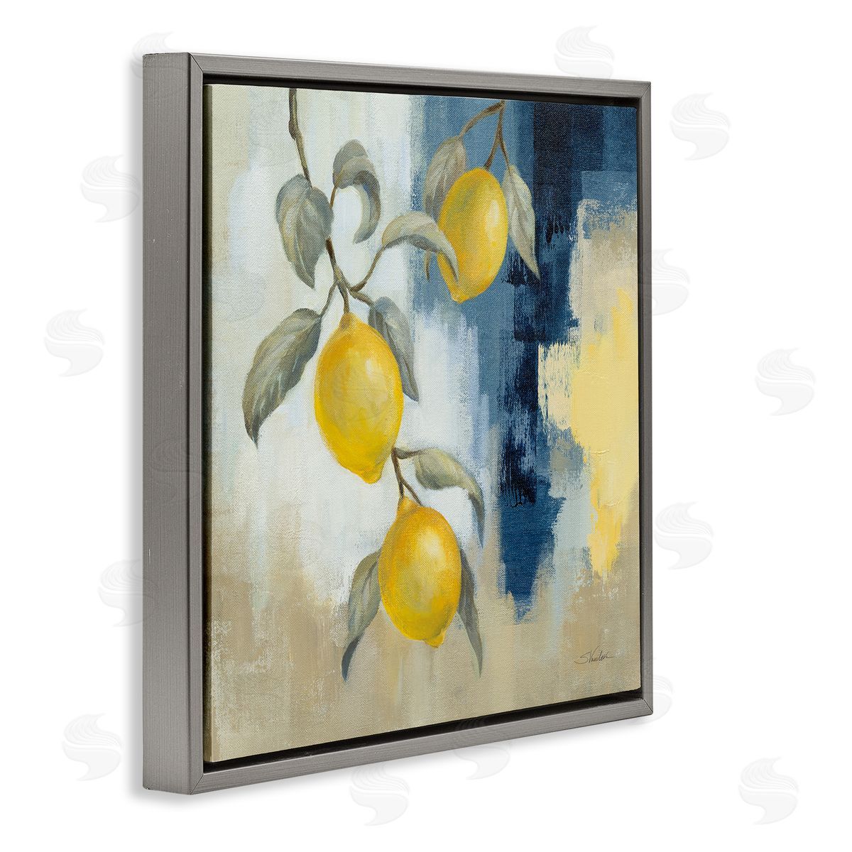 Silvia Vassileva Lemons From South Gray Floating Frame Canvas Wall Art Print
