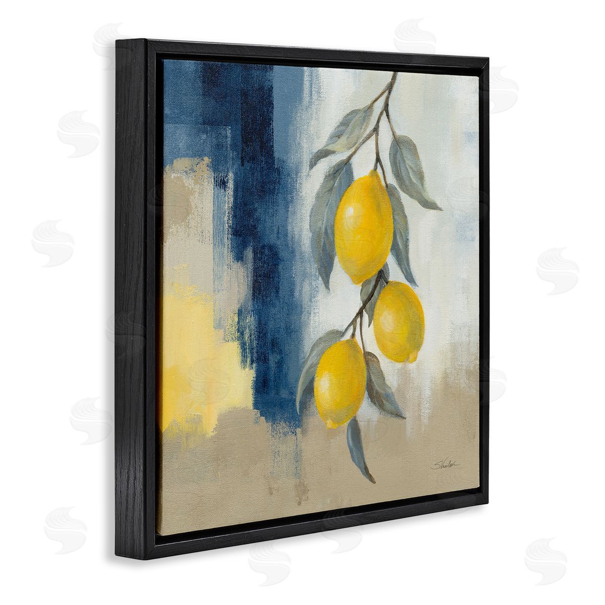 Silvia Vassileva Kitchen Lemons Hanging Black Floating Frame Canvas Wall Art Print