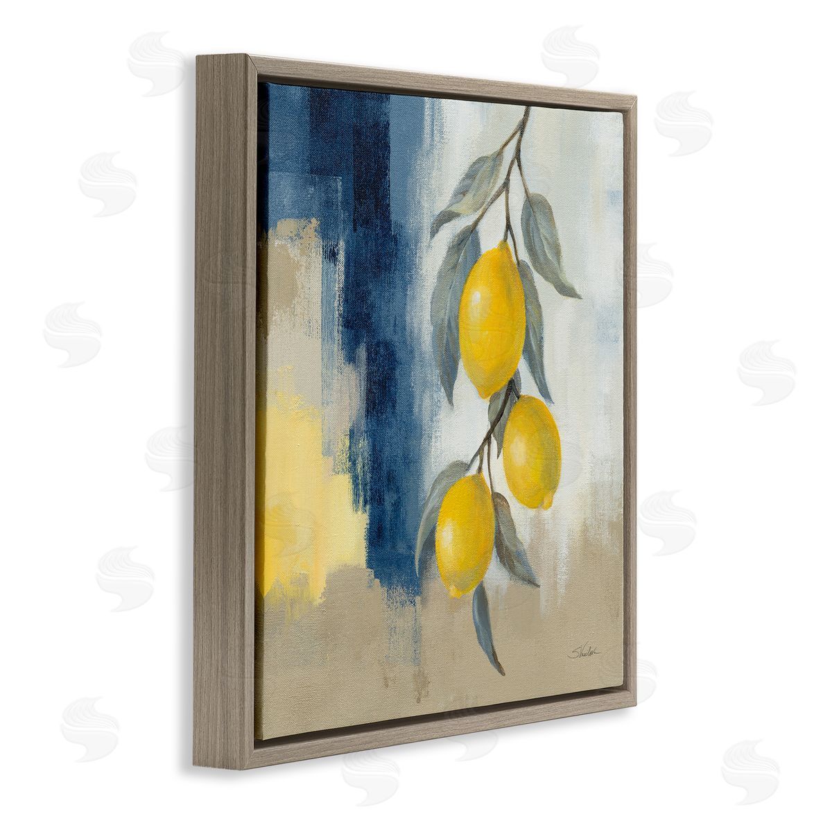 Silvia Vassileva Kitchen Lemons Hanging Brown Floating Frame Canvas Wall Art Print