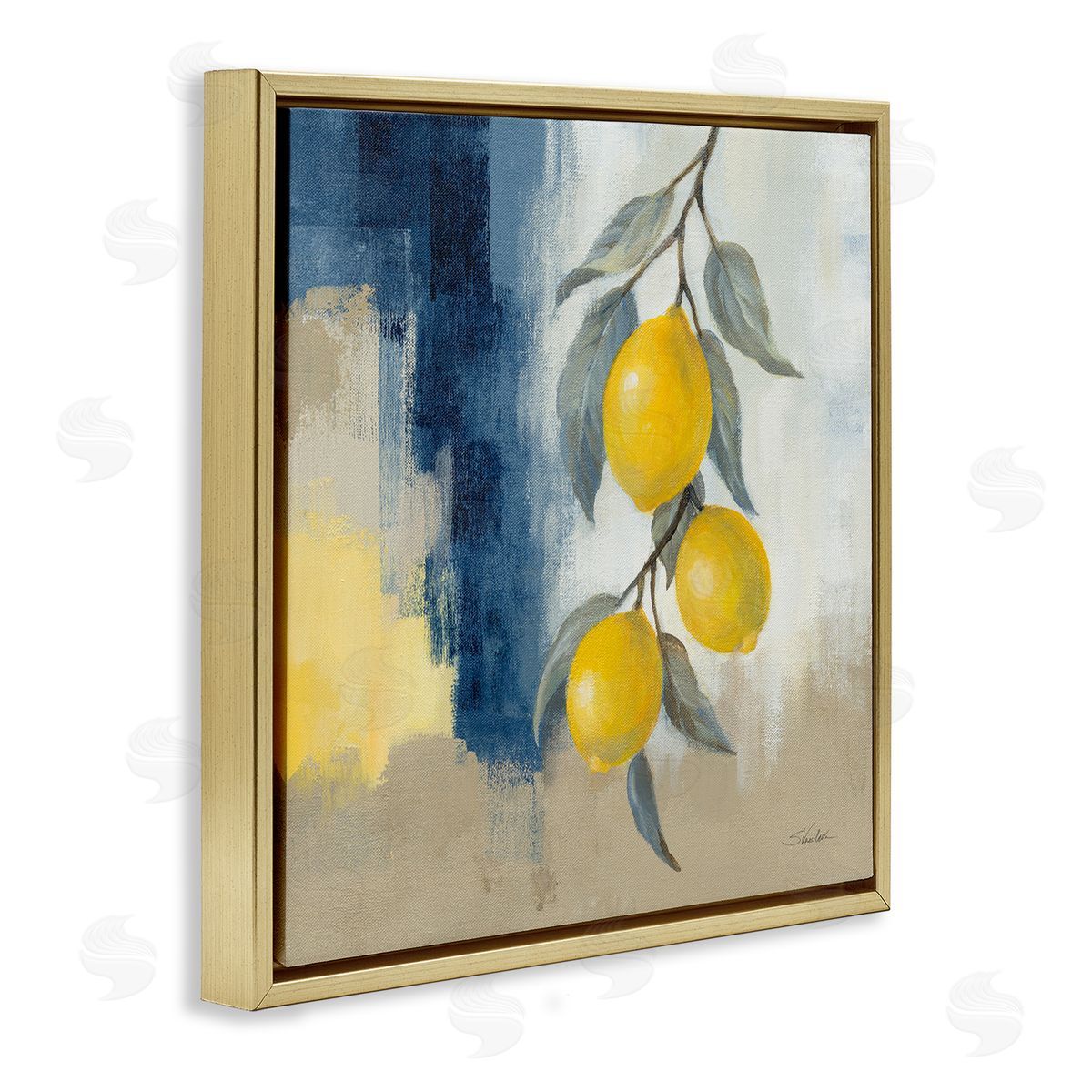 Silvia Vassileva Kitchen Lemons Hanging Gold Floating Frame Canvas Wall Art Print