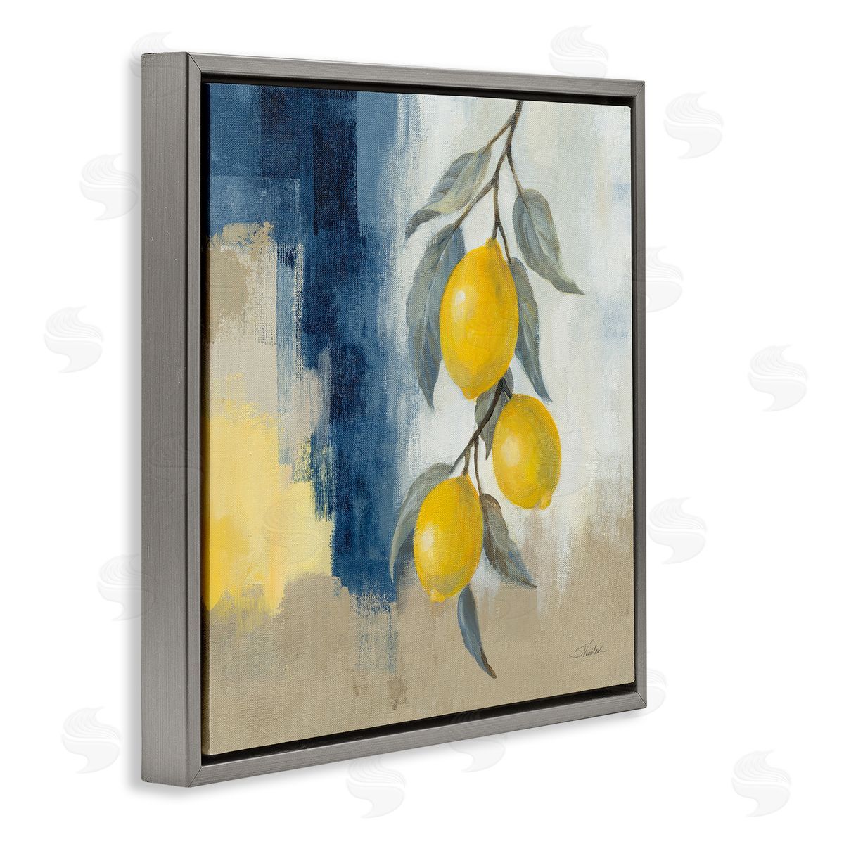 Silvia Vassileva Kitchen Lemons Hanging Gray Floating Frame Canvas Wall Art Print
