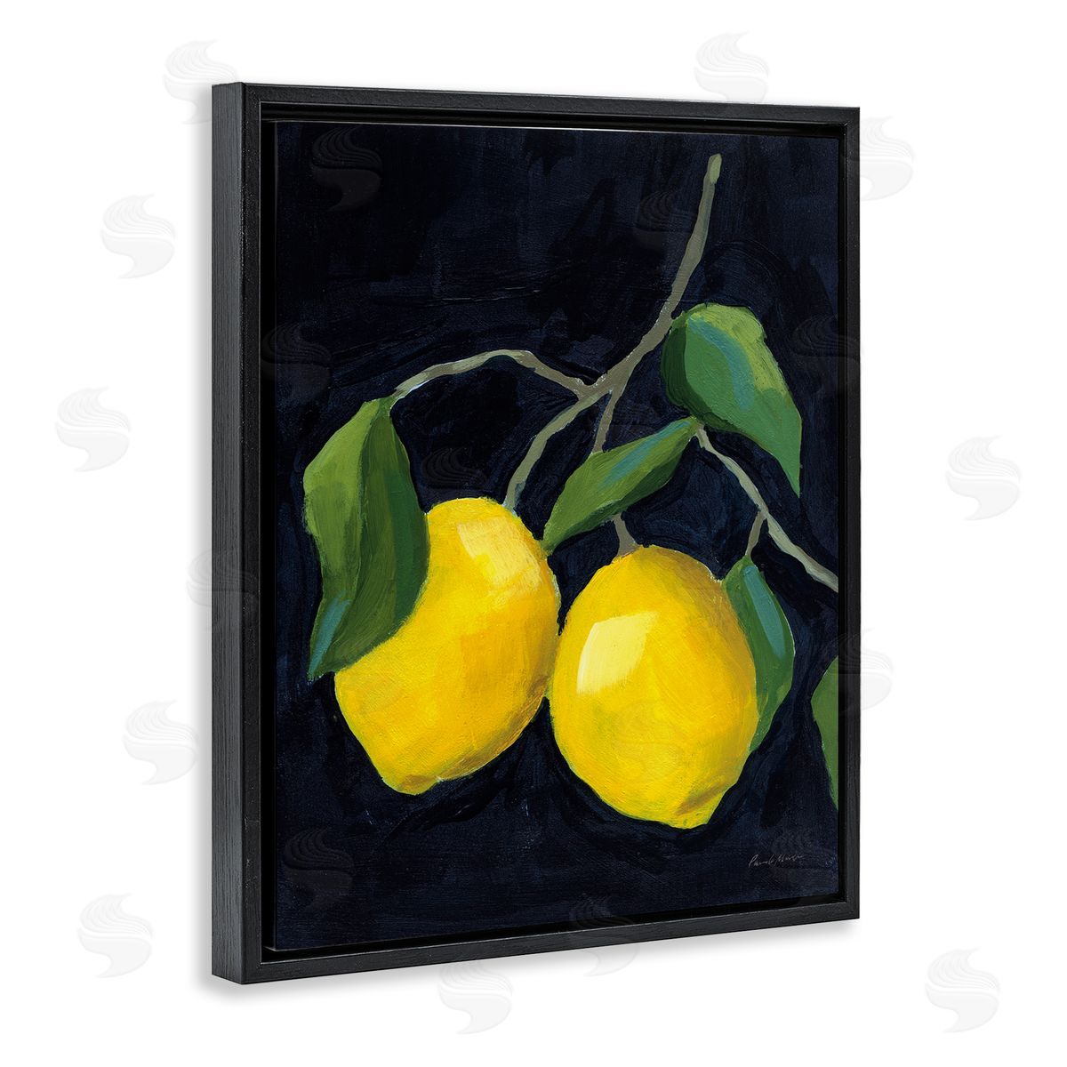 Two Lemons on Black Black Floating Frame Canvas Wall Art, Home Decor by Pamela Munger