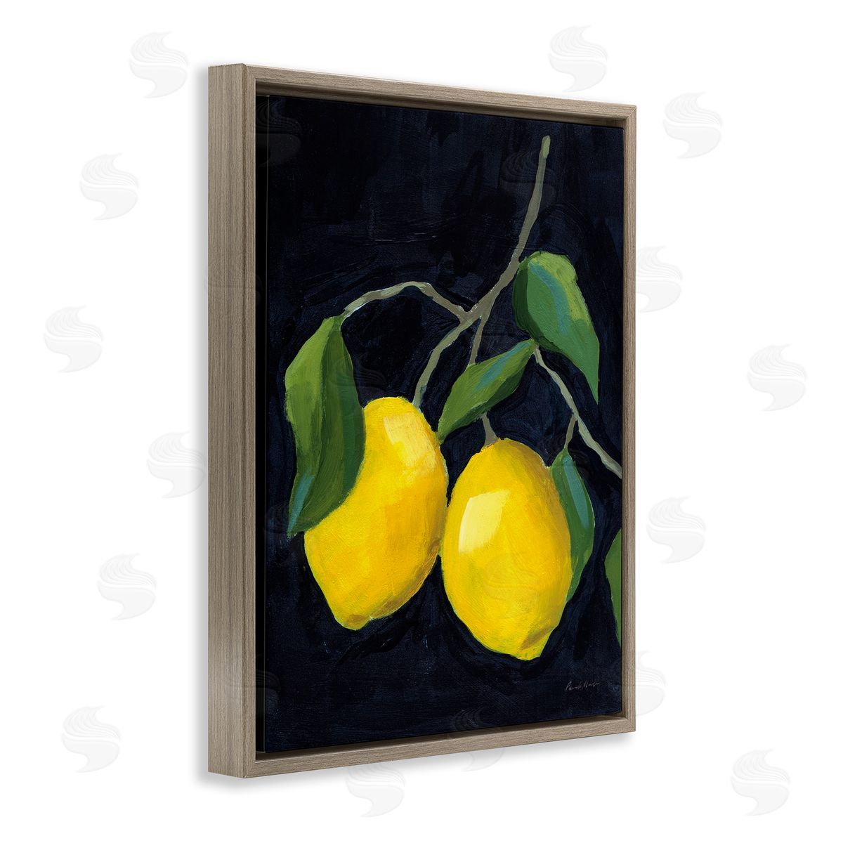 Two Lemons on Black Brown Floating Frame Canvas Wall Art, Home Decor by Pamela Munger