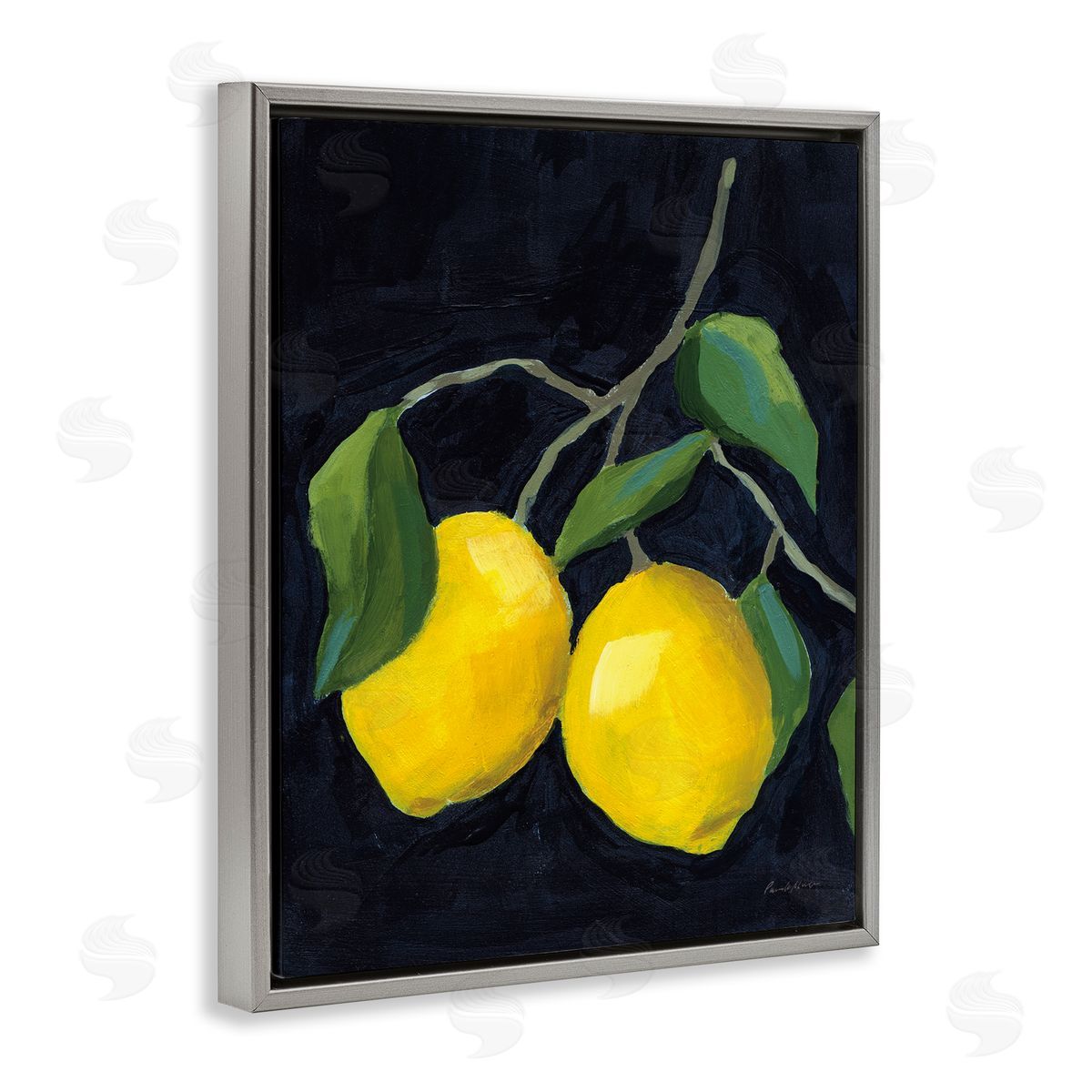 Two Lemons on Black Grey Floating Frame Canvas Wall Art, Home Decor by Pamela Munger