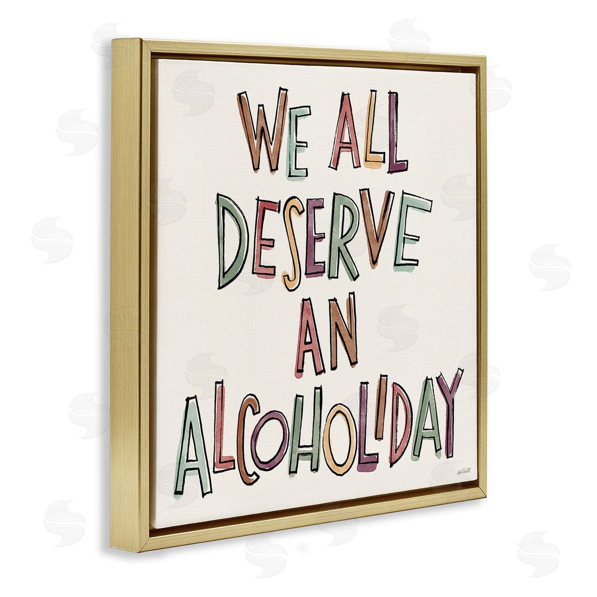 Anne Tavoletti Alcoholiday Funny Phrase Gold Floating Frame Canvas Wall Art Print