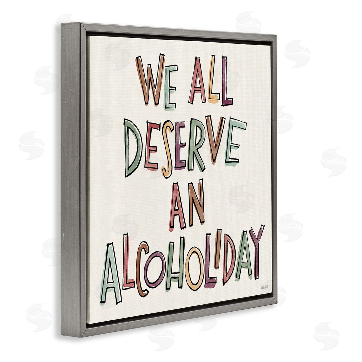 Anne Tavoletti Alcoholiday Funny Phrase Gray Floating Frame Canvas Wall Art Print