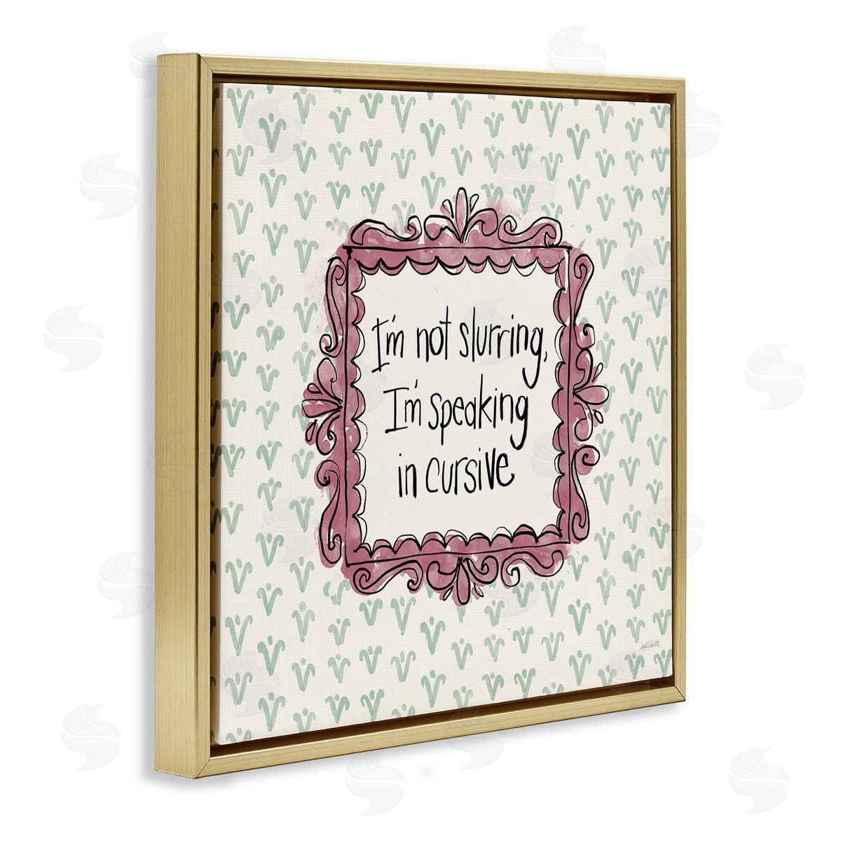 Anne Tavoletti Speaking In Cursive Gold Floating Frame Canvas Wall Art Print