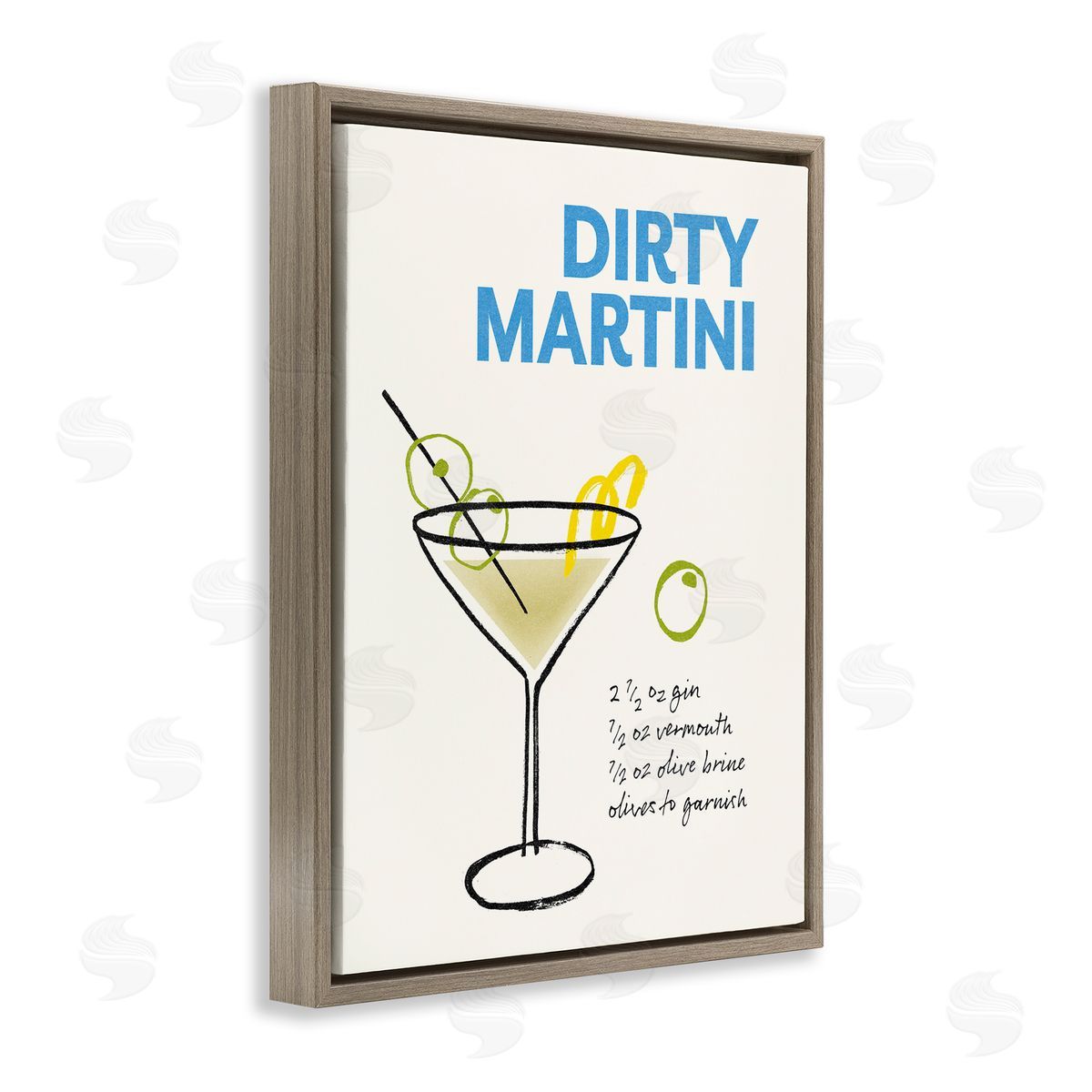 Dirty Martini Recipe Brown Floating Frame Canvas Wall Art, Home Decor by Victoria Barnes