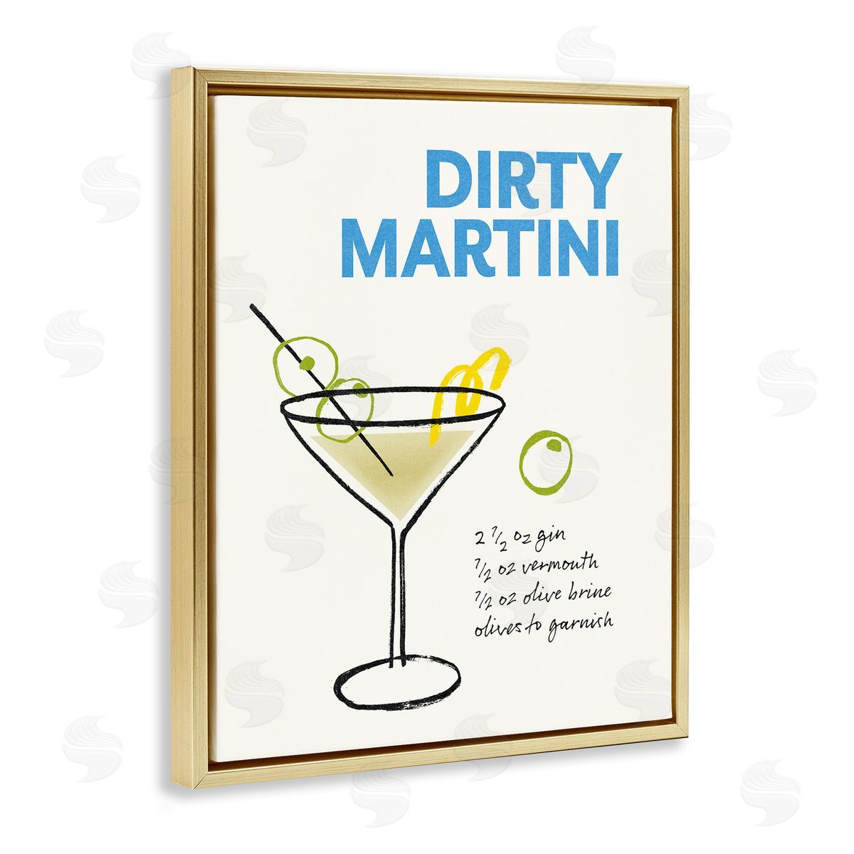 Dirty Martini Recipe Gold Floating Frame Canvas Wall Art, Home Decor by Victoria Barnes