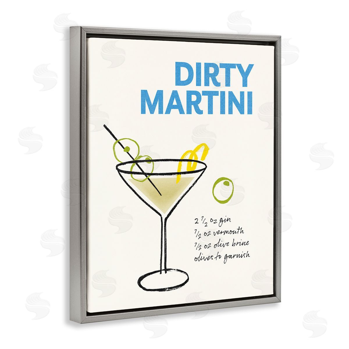 Dirty Martini Recipe Grey Floating Frame Canvas Wall Art, Home Decor by Victoria Barnes