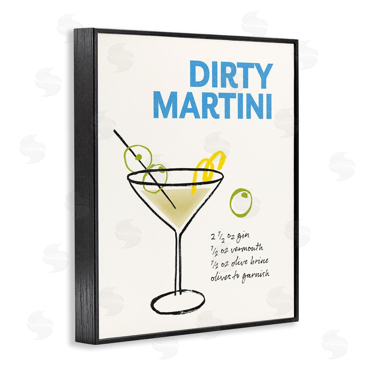 Dirty Martini Recipe Black Frame Print Wall Art, Home Decor by Victoria Barnes