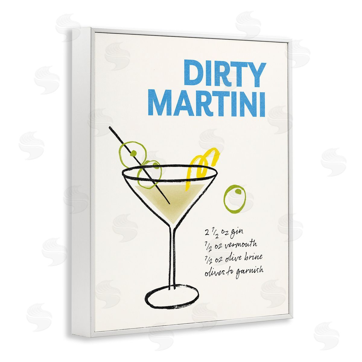 Dirty Martini Recipe White Frame Print Wall Art, Home Decor by Victoria Barnes