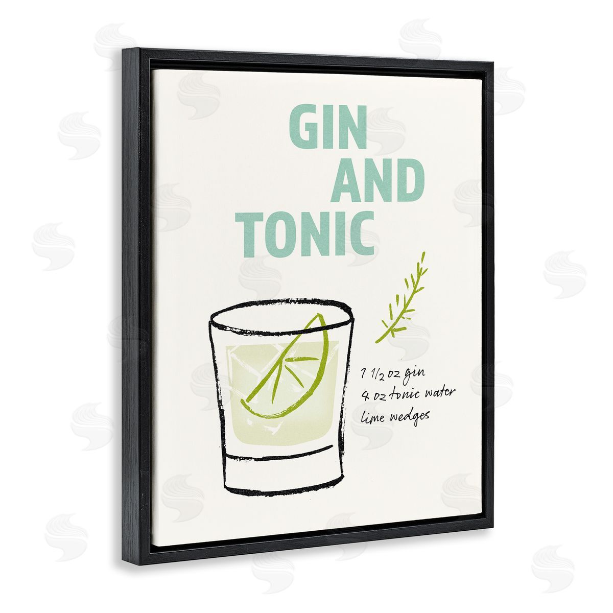 Gin and Tonic Recipe Black Floating Frame Canvas Wall Art, Home Decor by Victoria Barnes