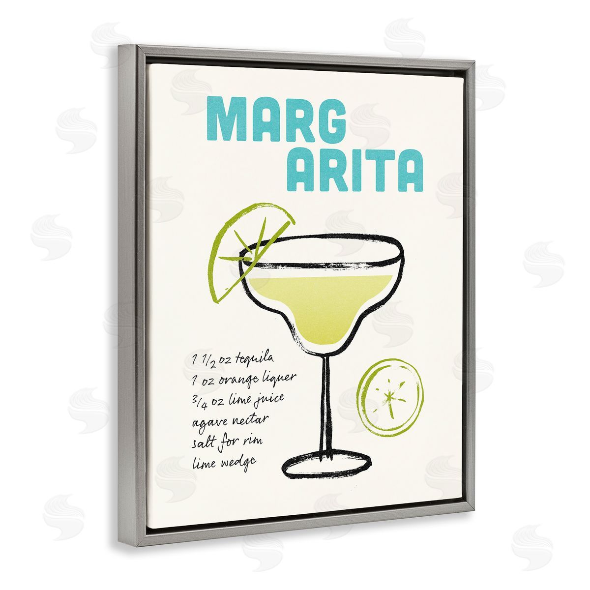 Margarita Drink Recipe Grey Floating Frame Canvas Wall Art, Home Decor by Victoria Barnes