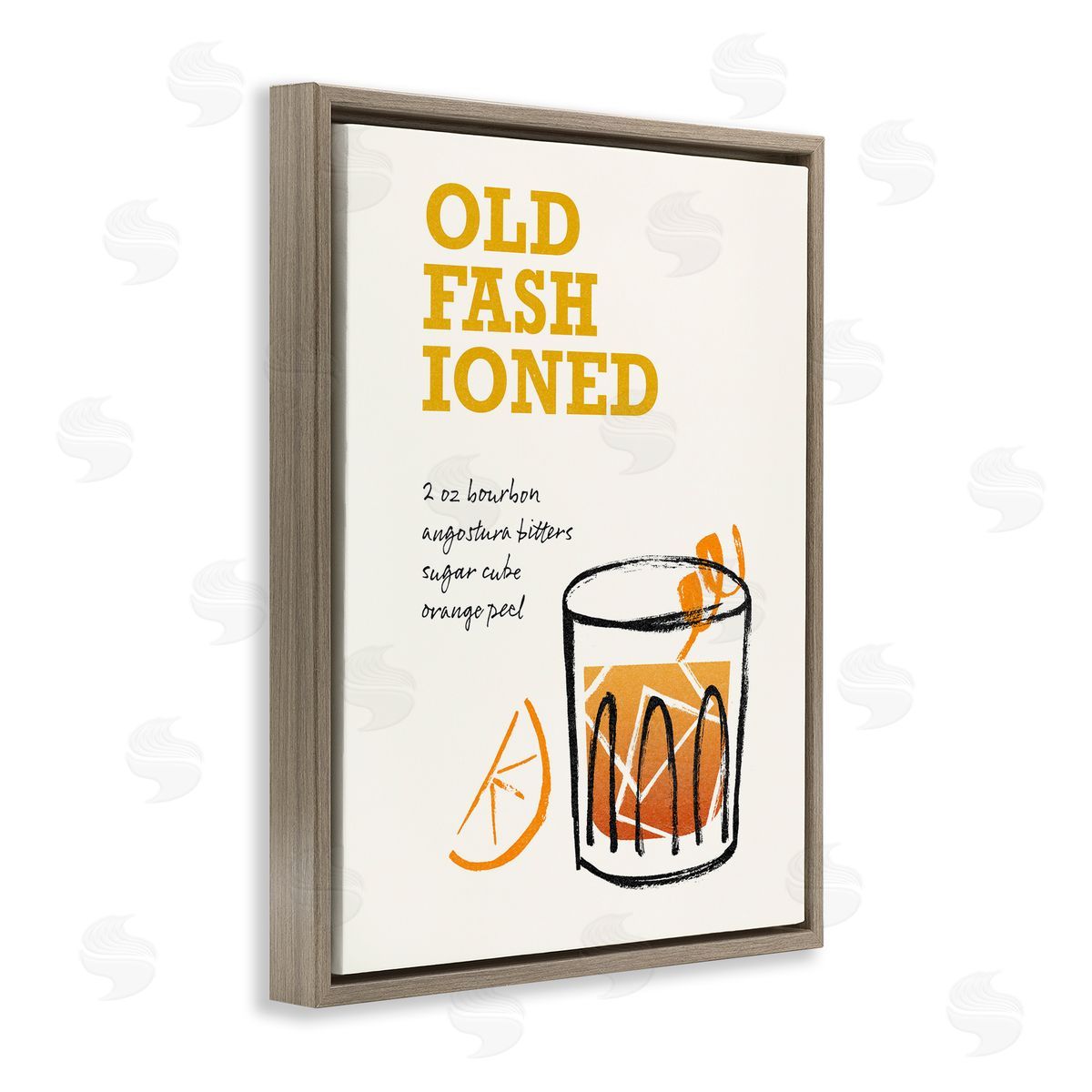 Old Fashioned Recipe Brown Floating Frame Canvas Wall Art, Home Decor by Victoria Barnes