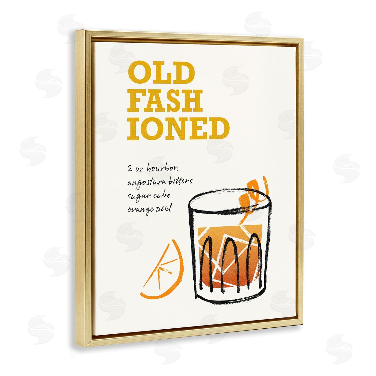 Old Fashioned Recipe Gold Floating Frame Canvas Wall Art, Home Decor by Victoria Barnes