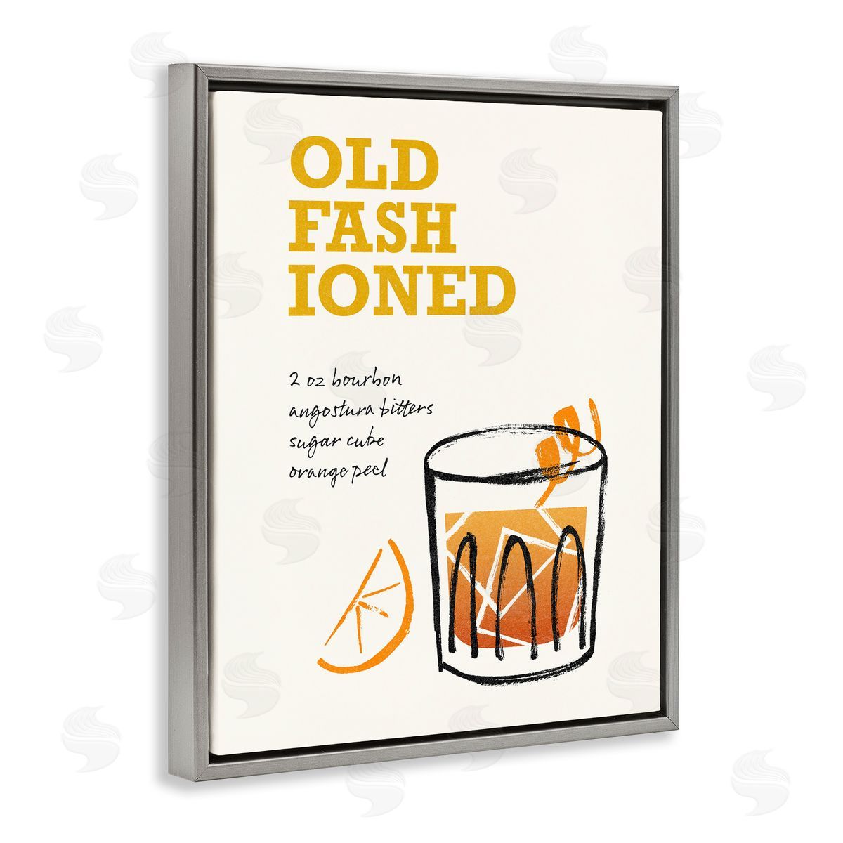 Old Fashioned Recipe Grey Floating Frame Canvas Wall Art, Home Decor by Victoria Barnes