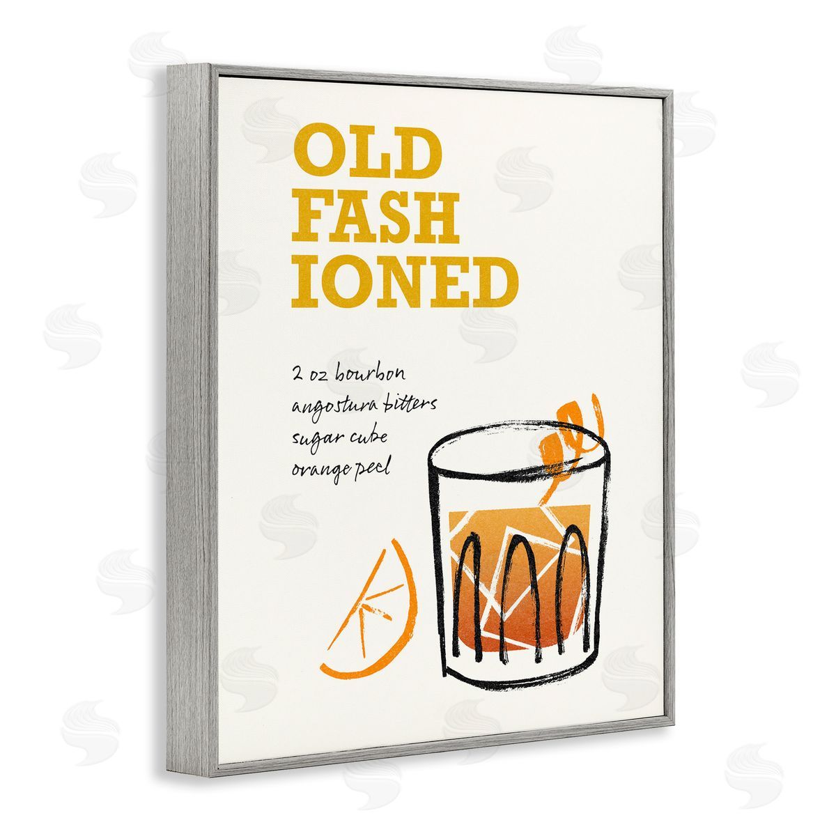 Old Fashioned Recipe Grey Frame Print Wall Art, Home Decor by Victoria Barnes