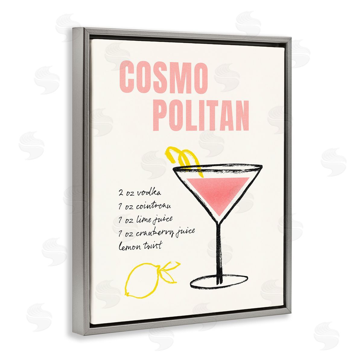 Cosmopolitan Drink Recipe Grey Floating Frame Canvas Wall Art, Home Decor by Victoria Barnes