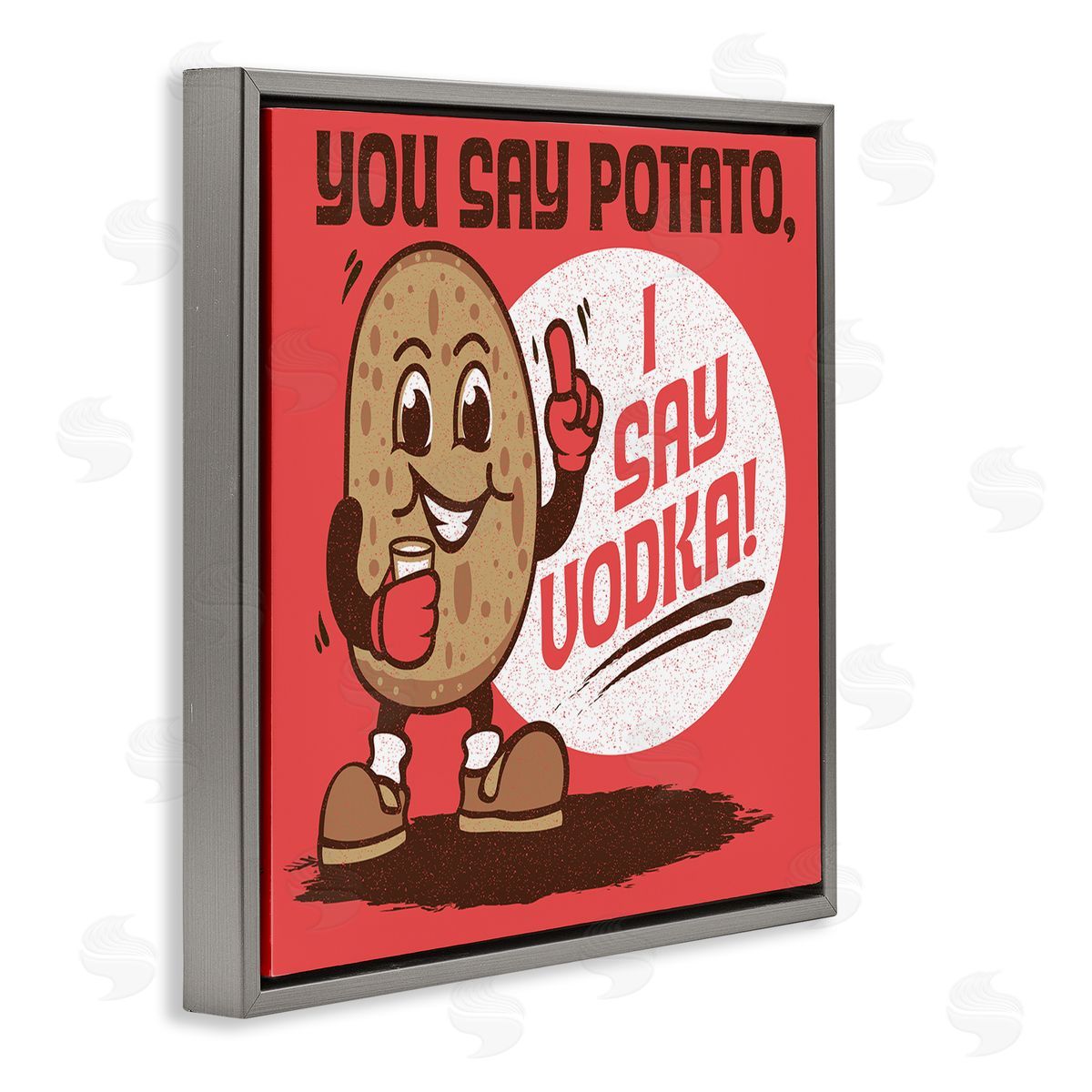 Jedco Brands Inc. Funny Potato & Vodka Gray Floating Frame Canvas Wall Art Print