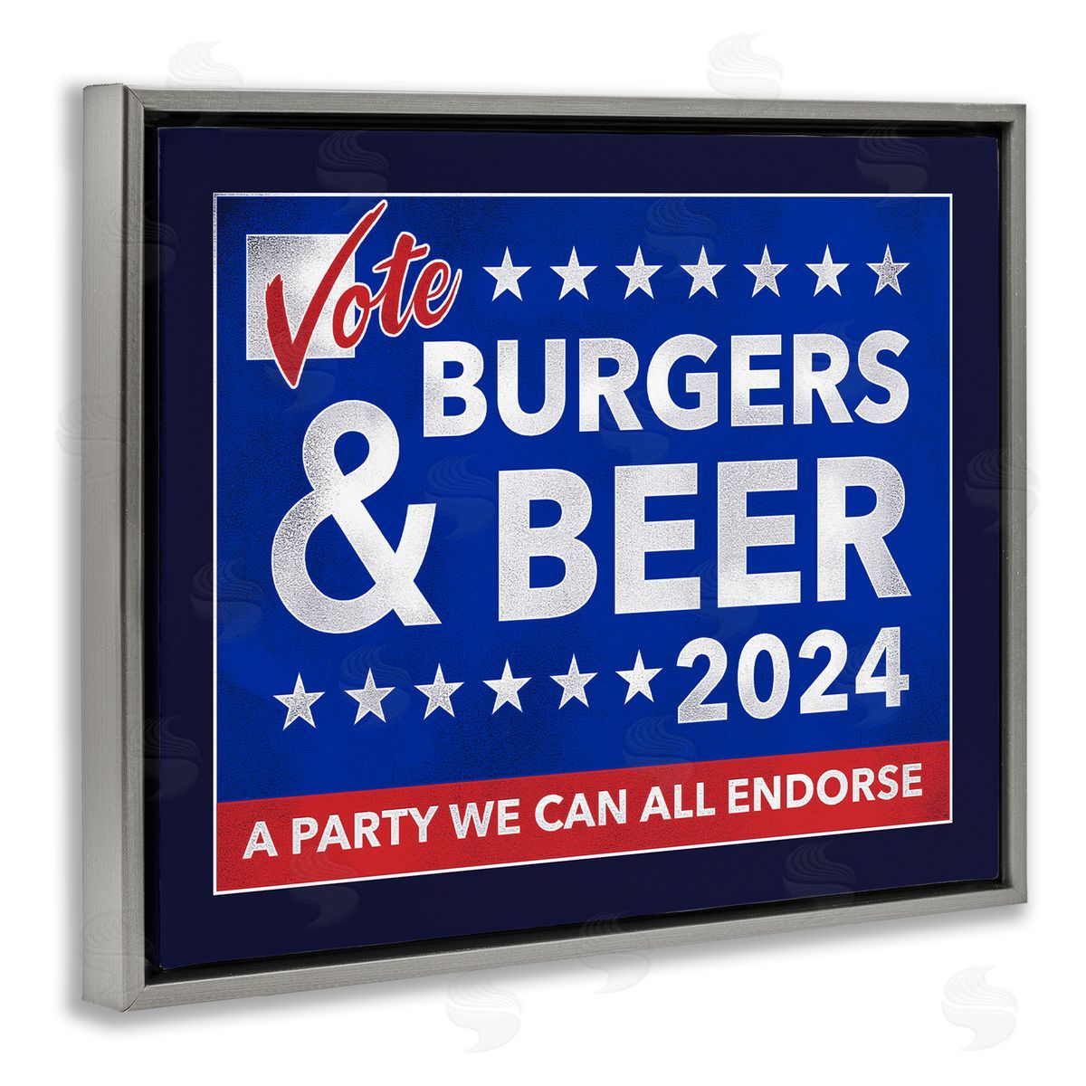 Jedco Brands Inc. Burgers & Beer Vote Gray Floating Frame Canvas Wall Art Print