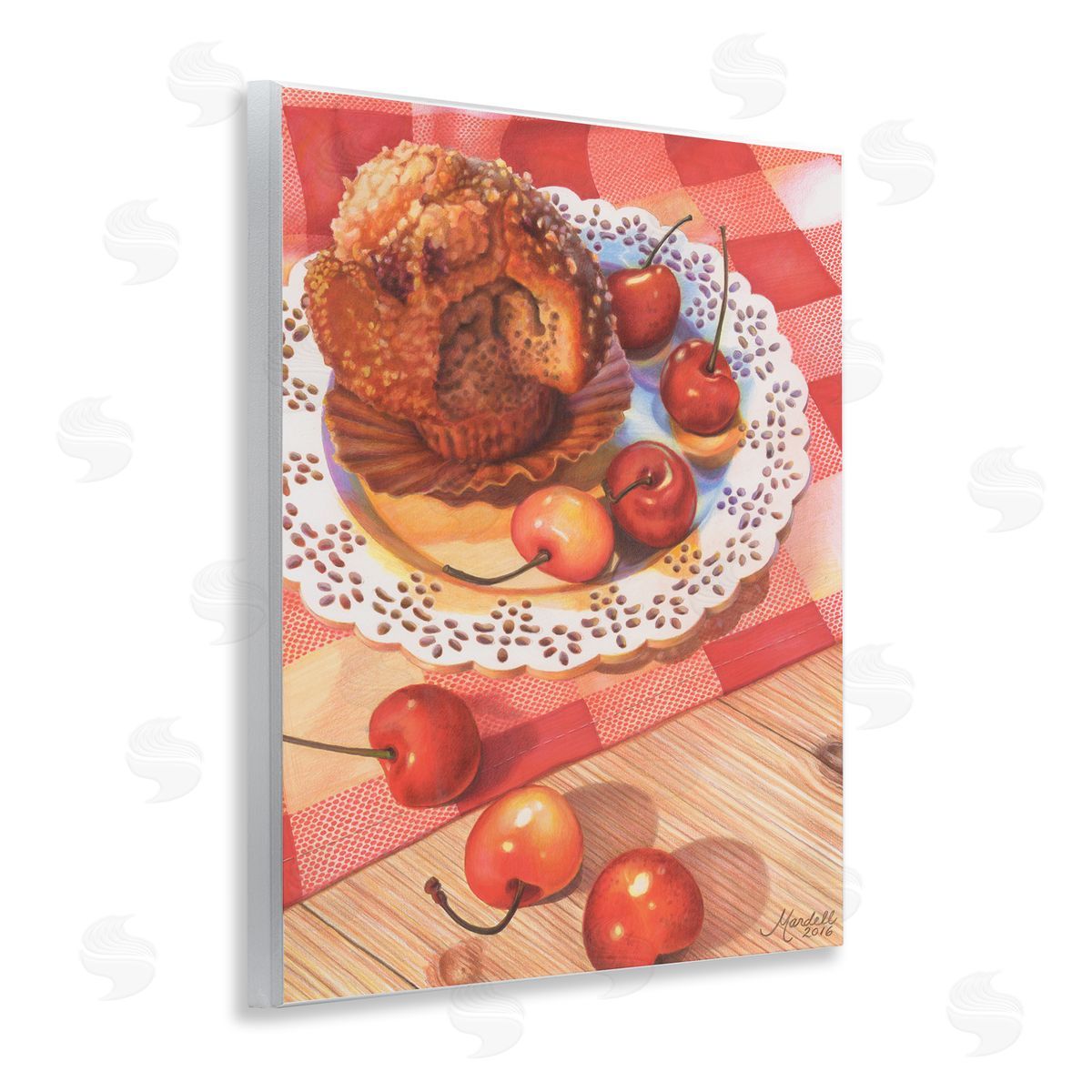 Country Cherries and Muffin Wood Plaque Wall Art, Home Decor by Mardell Schuster