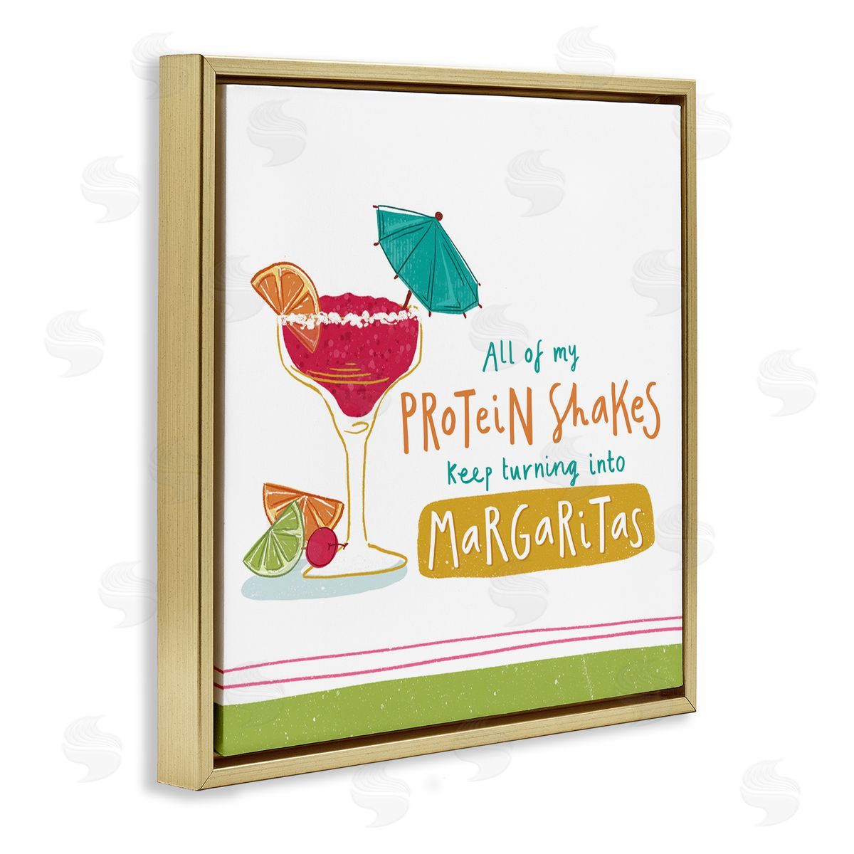 Courtney Morgenstern Funny Margarita Phrase Gold Floating Frame Canvas Wall Art Print