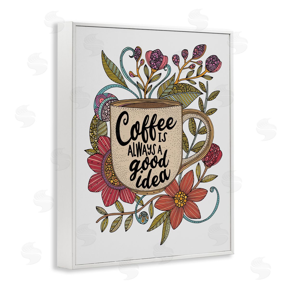 Floral Coffee Good Idea White Frame Print Wall Art, Home Decor by Valentina Harper