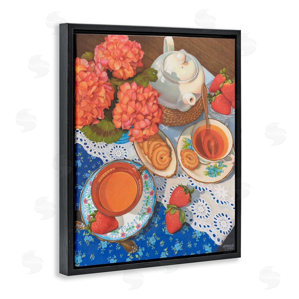 Country Tea Time Black Floating Frame Canvas Wall Art, Home Decor by Mardell Schuster