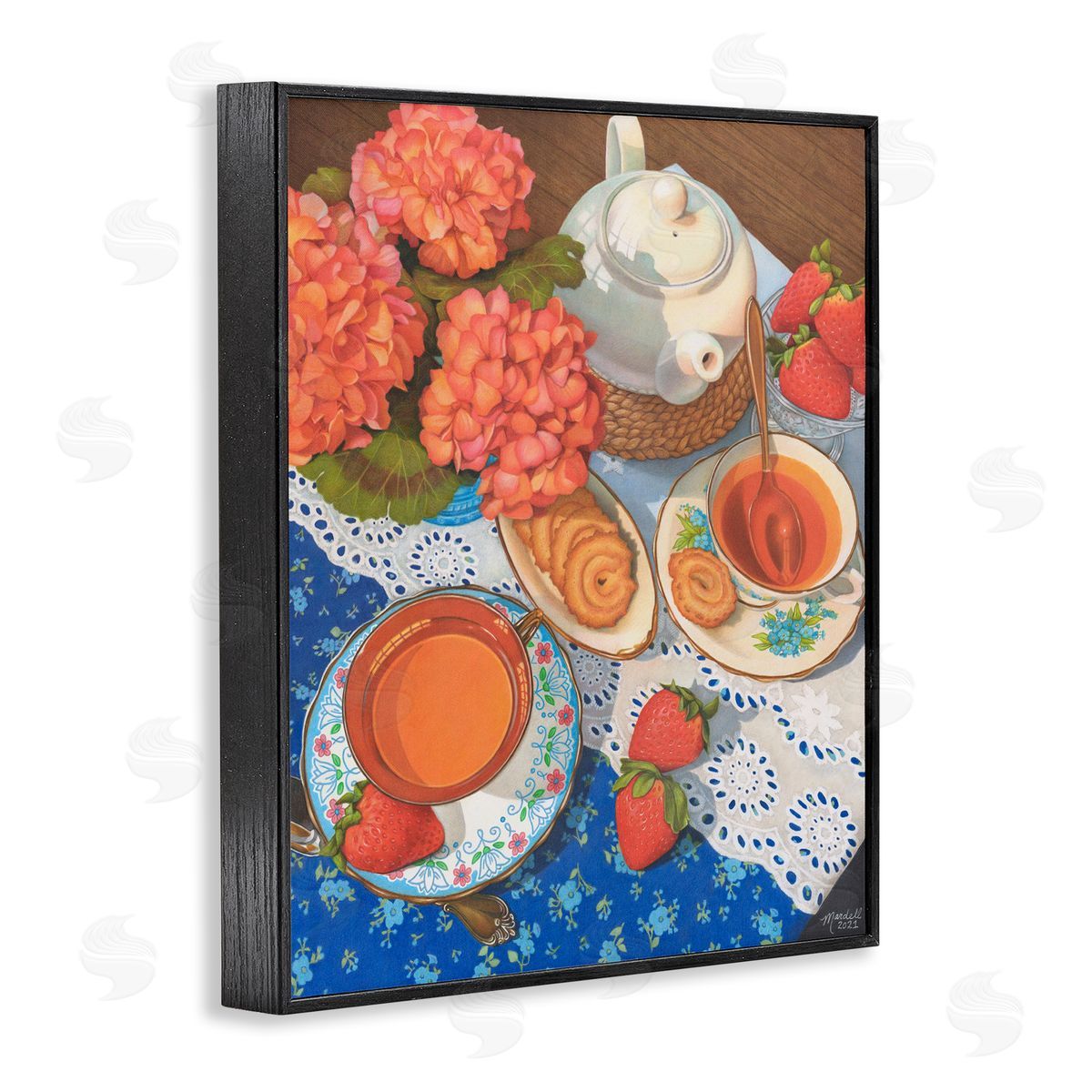 Country Tea Time Black Frame Print Wall Art, Home Decor by Mardell Schuster