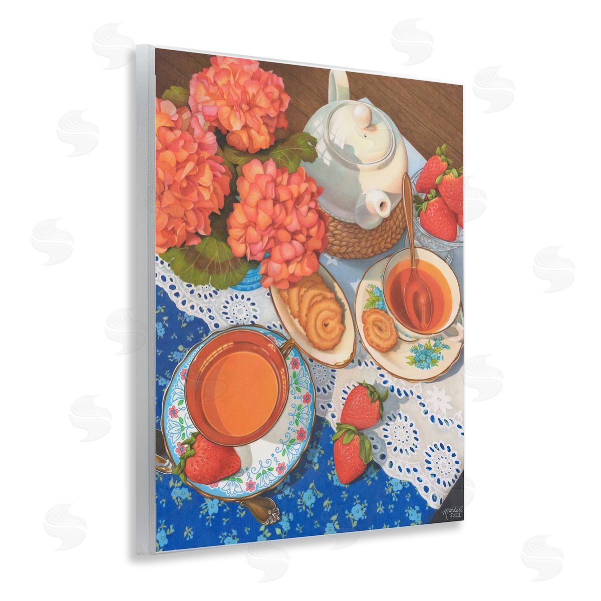 Country Tea Time Wood Plaque Wall Art, Home Decor by Mardell Schuster