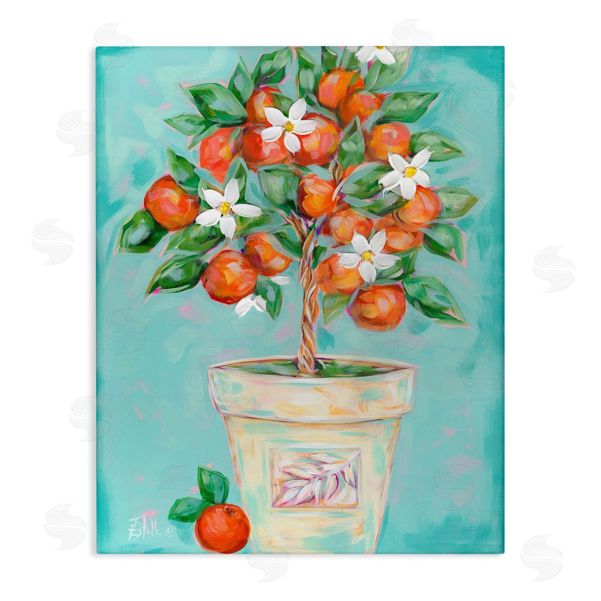 Orange Blossom Clay Pot Canvas Wall Art, Home Decor by Estelle Grengs