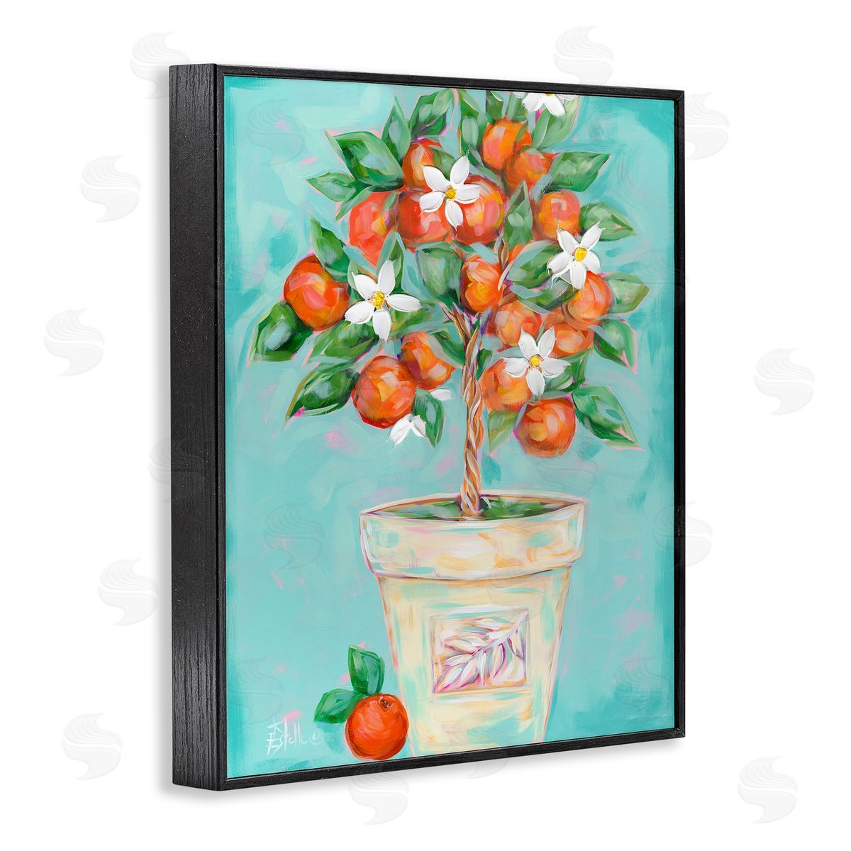 Orange Blossom Clay Pot Black Frame Print Wall Art, Home Decor by Estelle Grengs