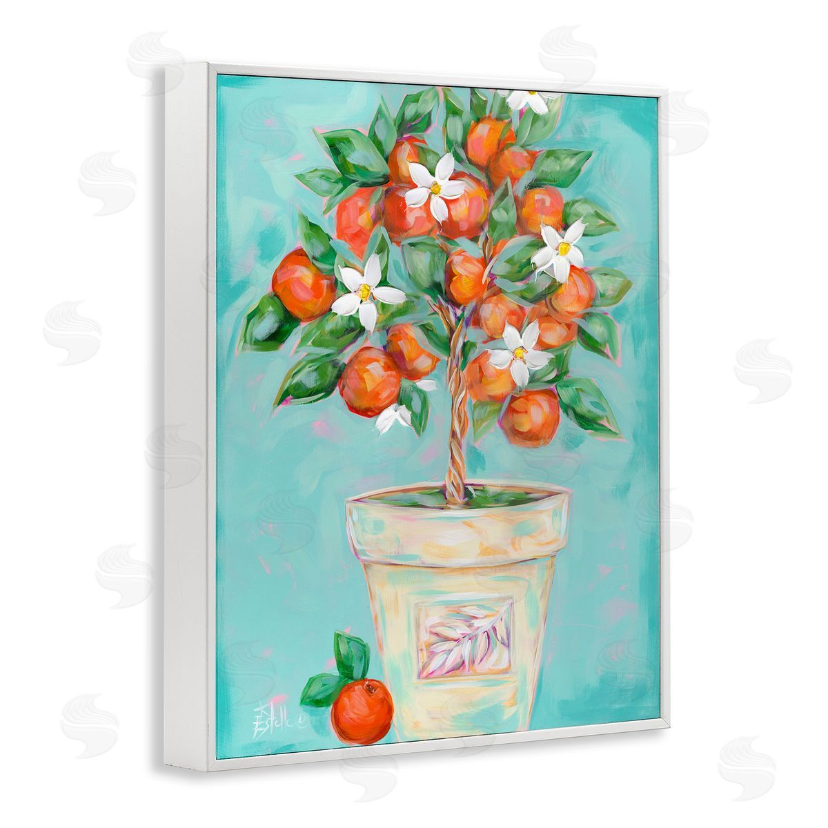 Orange Blossom Clay Pot White Frame Print Wall Art, Home Decor by Estelle Grengs